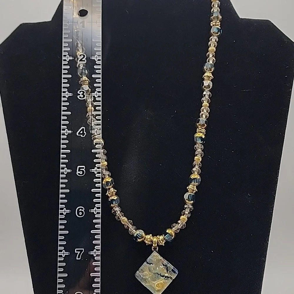 Elegant Gold and Blue Beaded Necklace‎ - Murano Glass